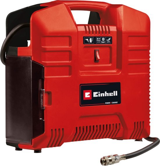 Einhell Accu Compressor TE-AC 36/8 Li OF Set Solo - Power X-Change - 36 V/Li-Ion - Max. 8 bar - Olievrij - Zuigvermogen 130 l/min - Incl. 3-delige adapterset - Excl. accu en lader