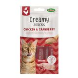 Bubimex Creamy Snacks Kip en Cranberry - Snacks Likcrème voor katten - Gladde, romige en smakelijke textuur - Stimuleert de eetlust en bevordert de hydratatie - 4 x 15 g