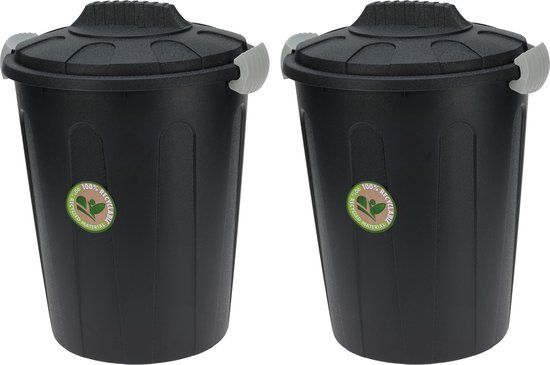 Storage Solutions Wasmanden met Deksel - 2x Stuks - 23L - Zwart - Kunststof
