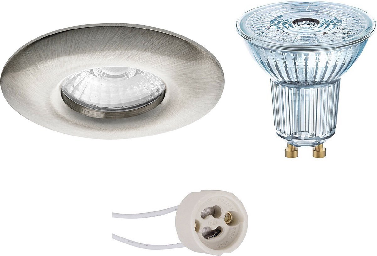 Qualu LED Spot Set - OSRAM Parathom PAR16 940 36D - Proma Luno Pro - Waterdicht IP65 - GU10 Fitting - Dimbaar - Inbouw Rond - Mat Nikkel - 3.7W - Natuurlijk Wit 4000K - Ø82mm