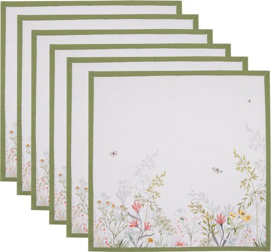 Clayre & Eef Servetten Katoen Set van 6 - 40x40 cm - Wit - Vierkant