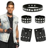 Boland 54585 - Punk-accessoireset, 5-delige set, handschoenen, armbanden en ketting voor carnaval of themafeesten, rocker- of bikeraccessoires