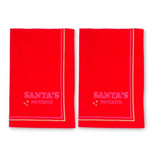 Vondels Geborduurde servetten santa's favorite rood 45cm (set van 2)