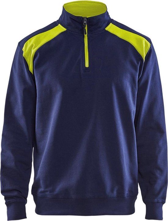 Blåkläder Sweatshirt bi-colour met halve rits 3353-1158 - Marine/High Vis Geel - XL