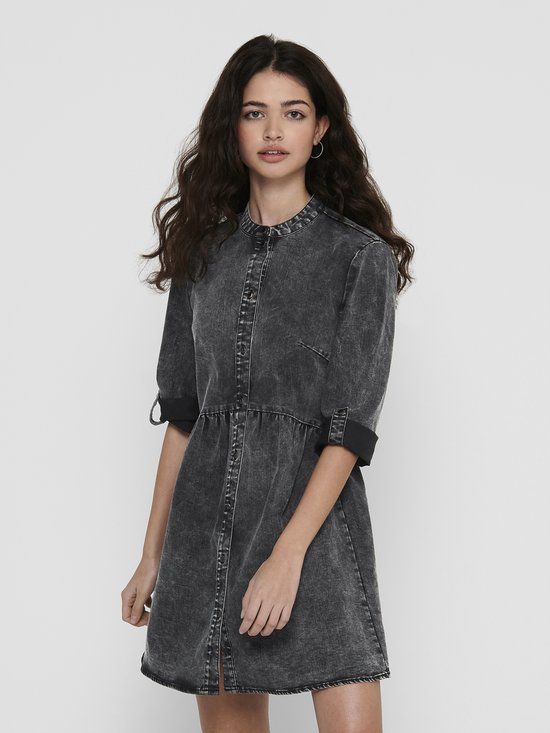 ONLY Grey Denim Mini Jurk Driekwart Mouw XXS