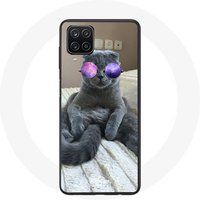 Maniacase Hoesje voor Samsung Galaxy A12 Kat met paarse bril