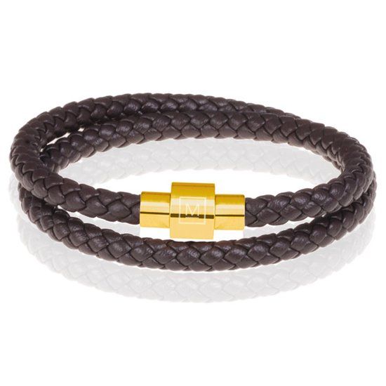Memphis Leren Wrap Armband Donkerbruin Goudkleurig-19cm