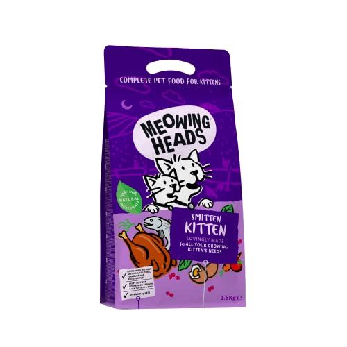 Meowing Heads Smitten Kitten droogvoer voor katten, 100% natuurlijk gourmet kattenvoer met kip en vis, kattenvoer voor kitten met graanvrije formule voor een eenvoudige spijsvertering, 1,5 kg