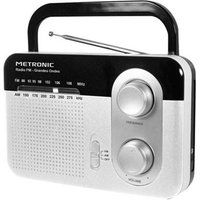 Metronic 477220 FM-radio met grote golf met hoofdtelefoonuitgang en inklapbare draaggreep, batterijen of netvoeding, zwart en wit