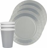 Santex Feest/Verjaardag Servies Set - 10x Gebaksbordjes en Bekertjes - Zilver - Karton