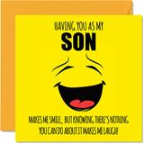 Grappige Make Me Smile Grappige verjaardagskaarten voor zoon - Joke Happy Birthday Card voor zoon van mama of papa, zoon Banter verjaardagscadeaus, 145mm x 145mm verjaardag wenskaarten cadeau voor zoon