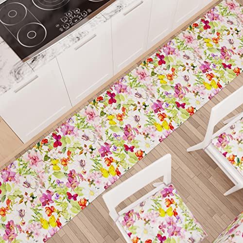PETTI Artigiani Italiani - tapijt voor keuken, antislip en wasbaar, 52 x 380 cm, design vlinders, 100% Made in Italy