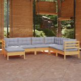 The Living Store Loungeset Grenenhout - Grijs - 63.5x63.5x62.5 cm - 6 Seats - Including Cushions