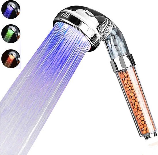 Urban Kr8 URBANKR8 - LED Douche kop - 3 Verschillende Kleuren - 30% Waterbesparend - Douchekop Universeel - Mineraal Stenen -Filter - Verbeterde Waterkwaliteit -Douchekop