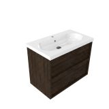 Saniclass Holz Frame Badkamermeubelset - 80x45x63.5cm - Palermo keramische wastafel wit - 1 wasbak - 1 kraangat - 2 lades - mat eiken charcoal (hout) SW1578589/SW24913