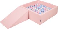 KiddyMoon Ballenbak voor kinderen 90x30cm Vierkant met Wig - 200 Ballen ∅7cm - Foam speelset - Speelgoed baby schuim - Ballenbad baby foam - Kunststof ballen - Schuimvulling - Roze: Babyblauw Poederroze Parel
