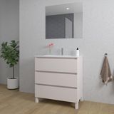 Saniclass Chaci PLUS Badkamermeubelset - 80x86x46cm - keramische wastafel wit - 1 ovale wasbak - 1 kraangat - 3 lades - rechthoekige spiegel - mat cotton (beige)