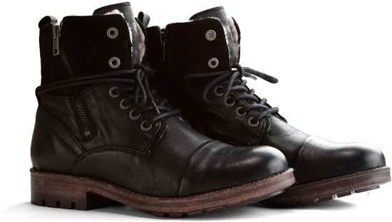 NoGRZ P.Post - Dames enkellaars - Winter veterboots - Wol gevoerd - Zwart