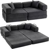 HOMCOM Slaapbank - Rups (100% Polyester) - 198 x 196 x 48 cm - Donkergrijs