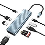 USB C docking, 4K HDMI HUB, USB C adapter docking, 9-in-1 HUB met 4K HDMI, USB C PD, USB C 3.0, 1 x USB 2.0, 3 x USB 3.0, SD/TF kaartlezer compatibel met laptops