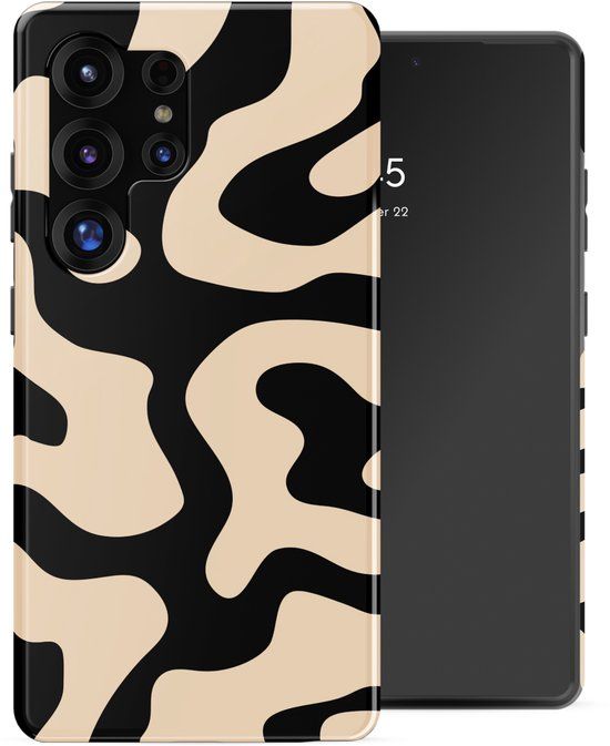 Selencia Hoesje - Geschikt voor Samsung Galaxy S25 Ultra - Backcover met Magnetische Ring - Art Wave Black
