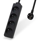 Waytex 52130 stekkerdoos met 4 elektrische stopcontacten, 16 A, 2 P+T, kabellengte 1,50 m, kinderbeveiliging, CE NF, zwart
