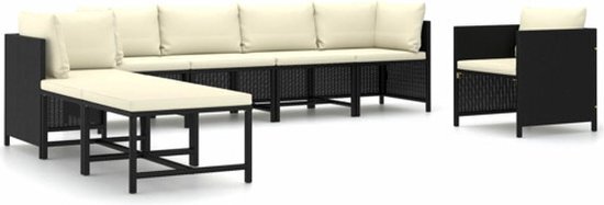 vidaXL 8-delige Loungeset met kussens poly rattan zwart