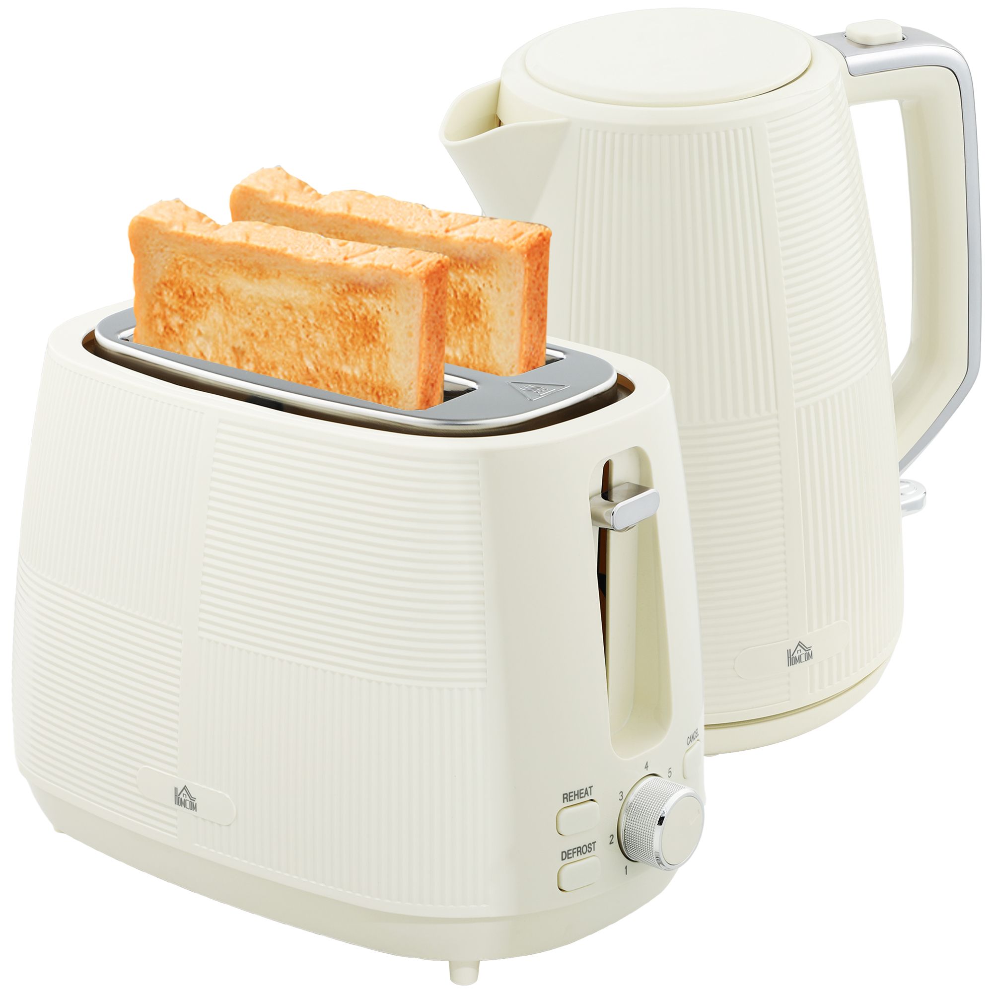 Homcom 2-delige broodrooster en waterkokerset 2200W 1,7L crème