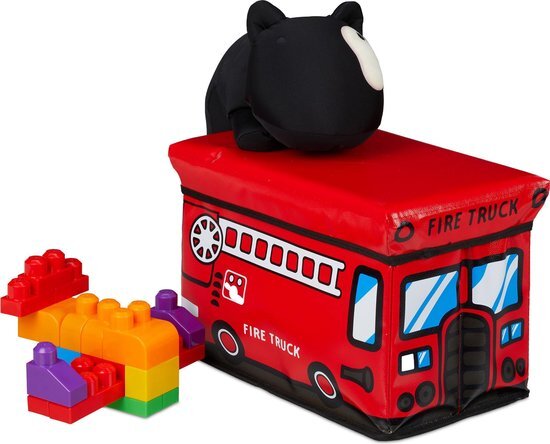 Relaxdays speelgoedkist opbergkist - speelgoedmand - opbergmand kinderen - speelgoed kist C zwart, rood