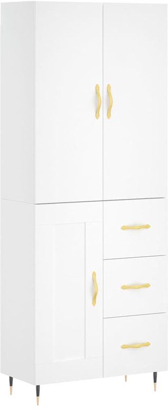 vidaXL Hoge kast - 69,5x34x180 cm - Bewerkt hout - Wit