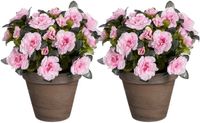 Mica Decorations Kunstplant - 2x - Azalea - Roze - in pot - 31 cm