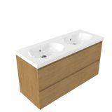Saniclass Holz Pure Badkamermeubelset - 120x45x63.5cm - Palermo keramische wastafel wit - 2 wasbakken - zonder kraangaten - 4 lades - mat eiken natural (hout) SW1420790/SW24920