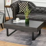 MODFU Salontafel met lade en open planken – donkergrijs spaanplaat, zwart stalen frame, 110×60×40 cm