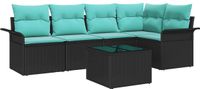 vidaXL Tuinbank Set 6-delig Zwart Polyrotan
