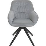 HWC-K28 Set van 6 eetkamerstoelen, keukenstoel gestoffeerde stoel met armleuningen, draaibaar, metaal ~ stof/textiel lichtgrijs