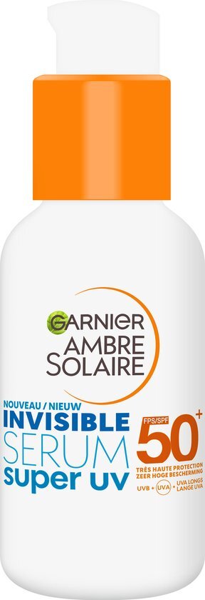 Garnier Ambre Solaire Dagelijkse Invisible Super UV SPF50+ Serum - Onzichtbaar Zonnebrand serum met hoge bescherming SPF50+ - Dagelijkse Zonnebrandcr&#232;me voor alle huidypen met Cermaide Protect, zonder witte waas - 30 ML