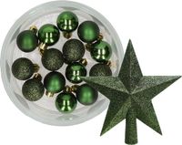 Decoris Boules de Noël 15 pièces 3 cm Vert foncé Plastique