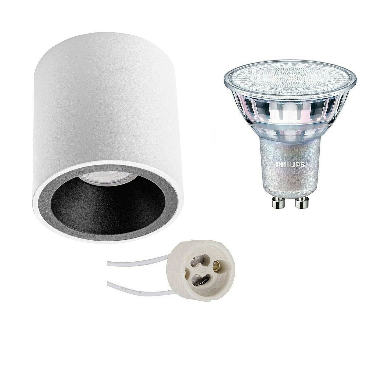BES LED Opbouwspot Set - Pragmi Cliron Pro - GU10 - Ø90mm - Wit/Zwart - Dimbaar