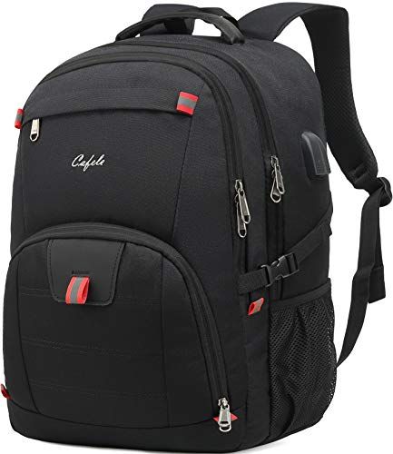 Cafele 17,3-inch laptoprugzak, extra grote rugzak met USB-oplaadpoort, waterbestendig, zwart