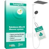 hansgrohe Raindance Alive Q - waterbesparend Douchesysteem (EcoSmart) met thermostaat, regendouche (340 x 210 mm) met douchekraan, handdouche, doucheslang, glijstang en douchekop, mat wit, 24591700