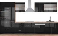 Vicco R-Line Complete keukeneenheid – 350 cm met hoge kast, WB Eik Eiken hoogglans zwart/goud