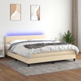 Maison Exclusive - Lit boxspring avec matelas et éclairage LED, couleur crème, 160x200 cm, textile