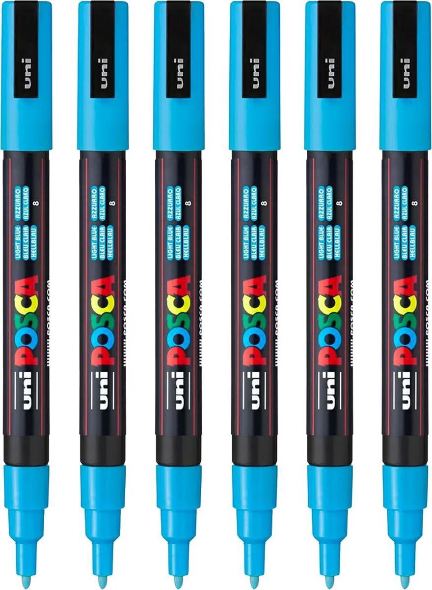 Posca Stiften PC-3M Fine Tip - verfstiften - Lichtblauw - 6 stuks