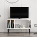 Hanah Home Stijlvolle tv-standaard met wandmontage-optie, wit & oak, 90 x 25 x 53 cm, 100% melamine gecoat deelbord, 18 mm dik, meerdere planken voor moderne woonruimtes