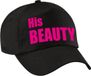 Bellatio Decorations His Beauty pet / cap zwart met roze letters voor dames - verkleedpet / feestpet