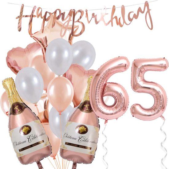 Snoes 65 Jaar Verjaardag Cijferballon 65 - Rose White Ballonnen Pakket