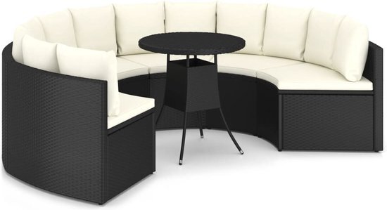 vidaXL 7-delige Loungeset met kussens poly rattan zwart