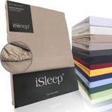 iSleep Perkal Hoeslaken - 100% Perkal Katoen - Hoge Hoek - Rondom Elastiek - Tweepersoons - 140x200 cm - Medium Beige