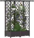 vidaXL Verhoogd bed met trellis en dak bruin 124 x 40 x 121 cm PP