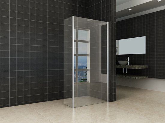 Wiesbaden Douchewand Eco 40x200cm Antikalk Helder Glas Chroom Hoekprofiel 8mm Veiligheidsglas Easy Clean